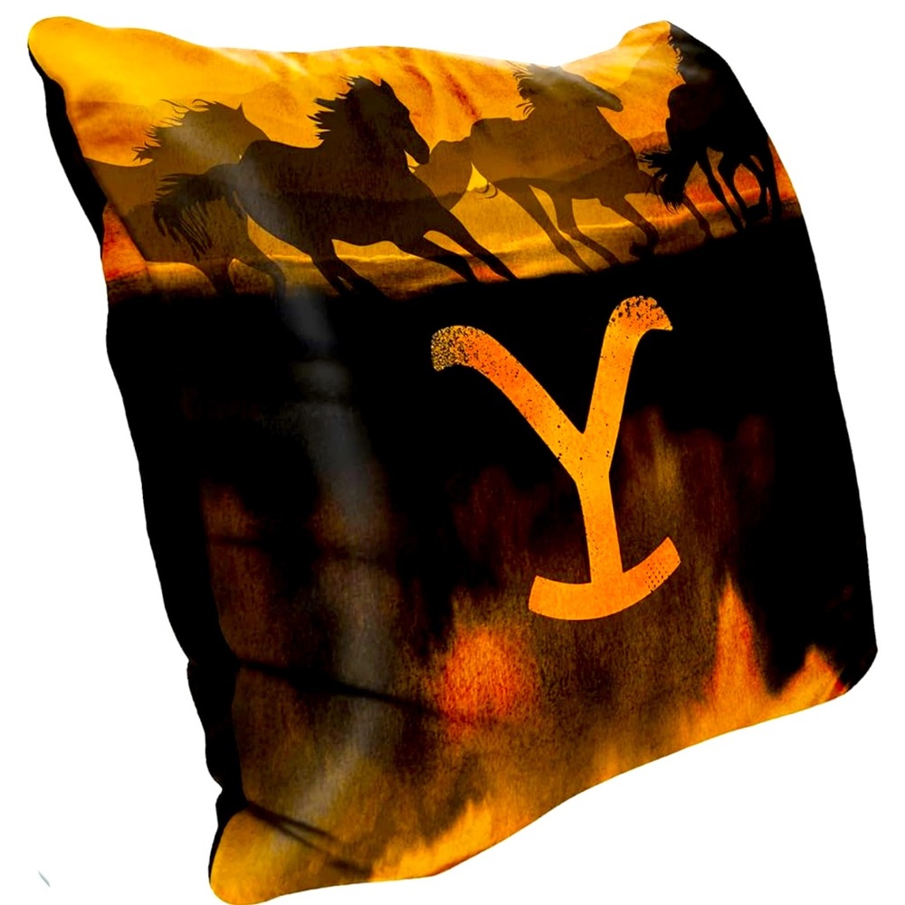 Yellow stone velvet pillow 16 x 16 wild horse